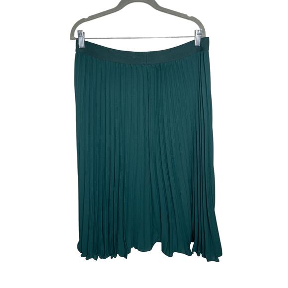 Kate Kasin Pleated Midi Swing Skirt Dark Green Elastic Waist Lined Women's 2XL - Picture 2 of 11